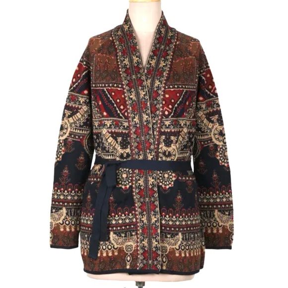 Novica Sweaters - Novica Floral Viscose Blend Jacquard Jacket from India, 'Artful Shimmer' size M